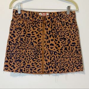 We The Free Zip It Up Leopard Print Denim Skirt